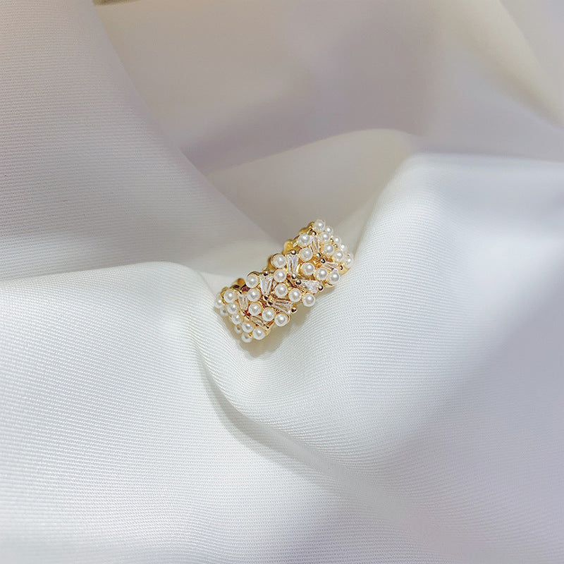 Gold Tone Adjustable Finger Ring With Inlaid Gemstones