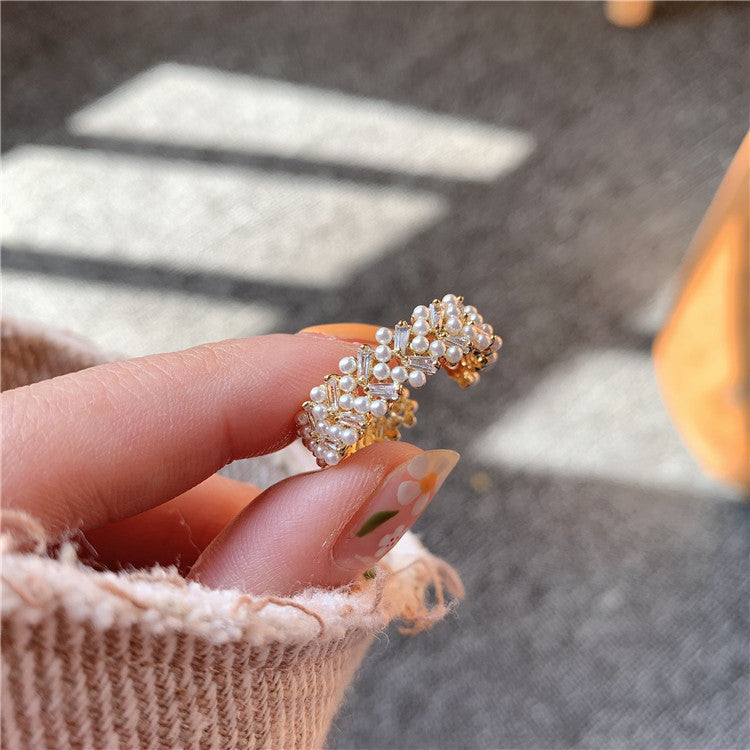 Gold Tone Adjustable Finger Ring With Inlaid Gemstones