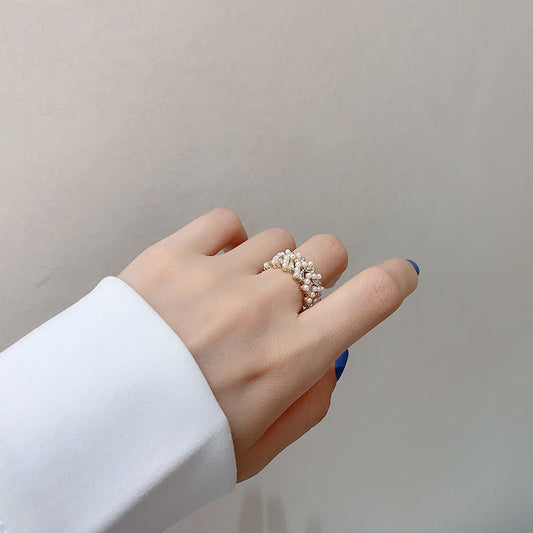 Gold Tone Adjustable Finger Ring With Inlaid Gemstones
