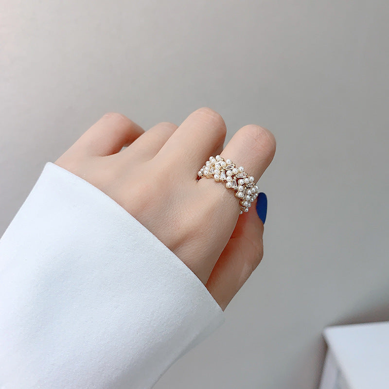 Gold Tone Adjustable Finger Ring With Inlaid Gemstones