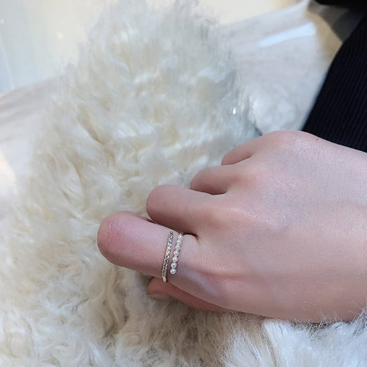 Adjustable Pearl Ring With Open Tail Design Floral Gold Plated Copper Ring For Index Finger Open Pearl Setting