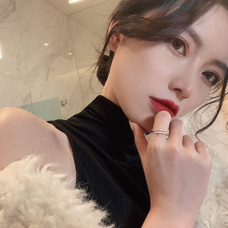 Adjustable Pearl Ring With Open Tail Design Floral Gold Plated Copper Ring For Index Finger Open Pearl Setting