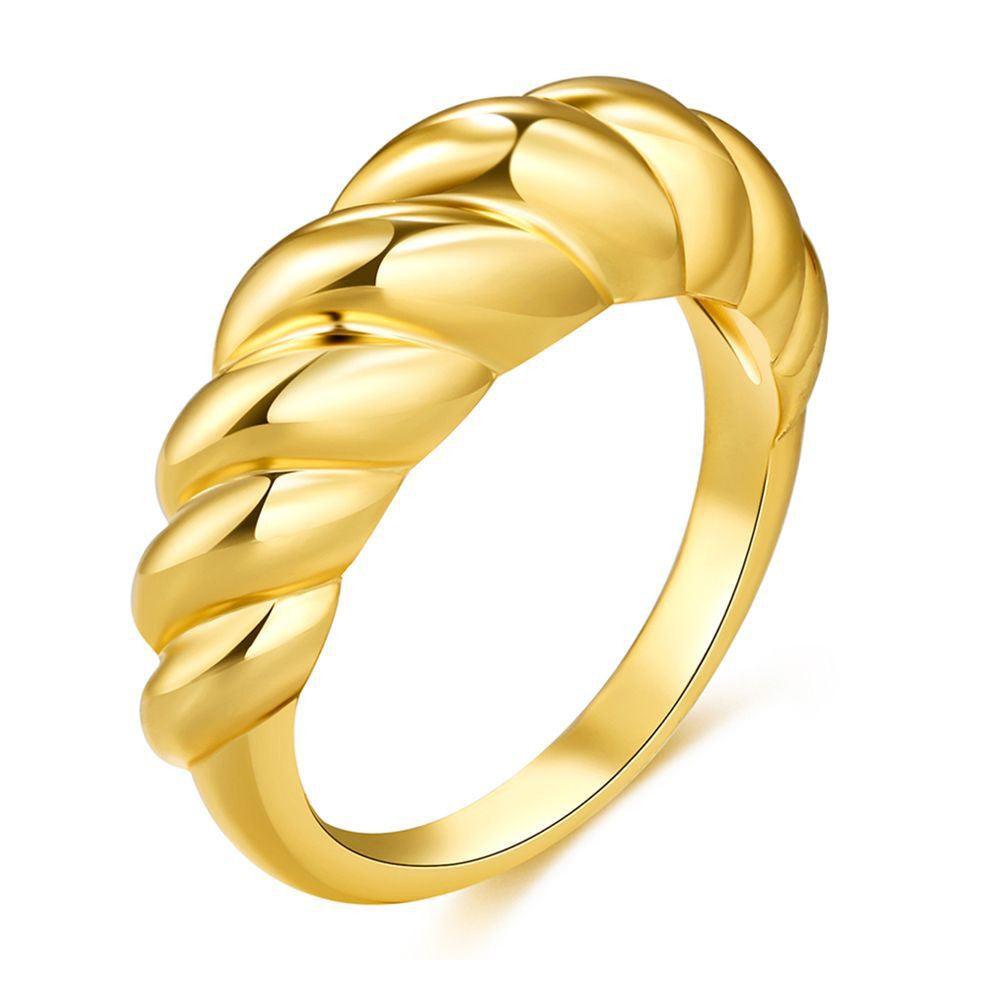Women Real Gold Plated Copper Ring Thread Twist European Geometric Design Jewelry Individually Packaged Trendy