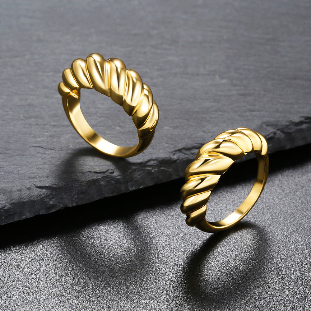 Women Real Gold Plated Copper Ring Thread Twist European Geometric Design Jewelry Individually Packaged Trendy