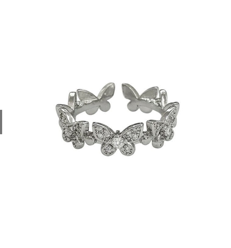 Womens Butterfly Rings Adjustable Opening Retro Design Electroplated Alloys Ring With Gemstones Inlaid Sparkle