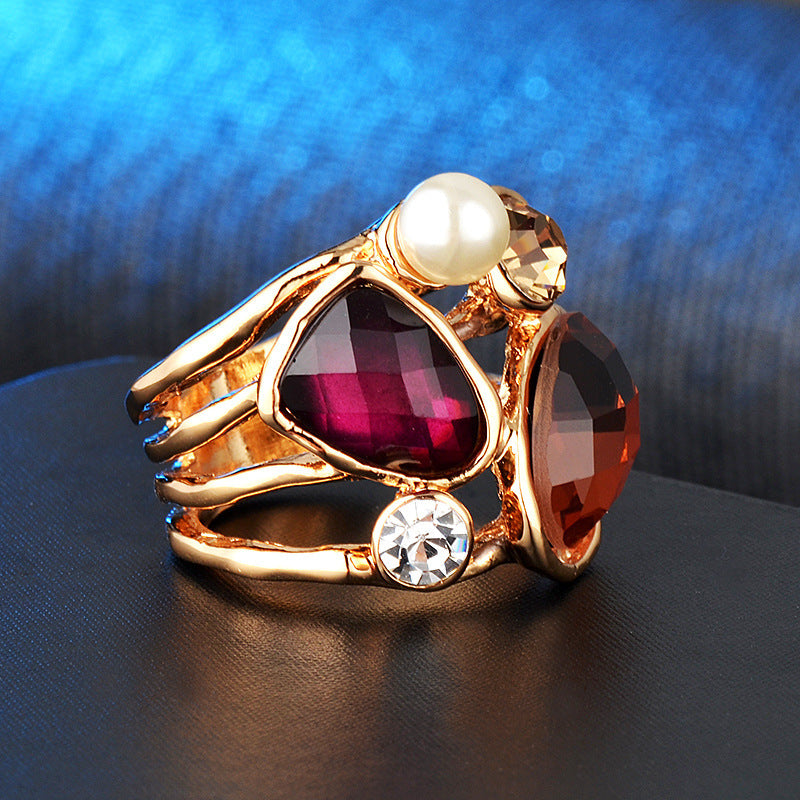 Womens Gold Plated Alloy Gemstones Pearl Rings Elegant Fashion Statement Durable Jewelry For Special Occasions