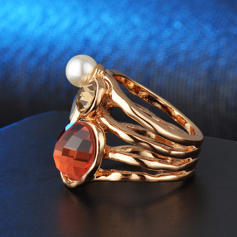 Womens Gold Plated Alloy Gemstones Pearl Rings Elegant Fashion Statement Durable Jewelry For Special Occasions