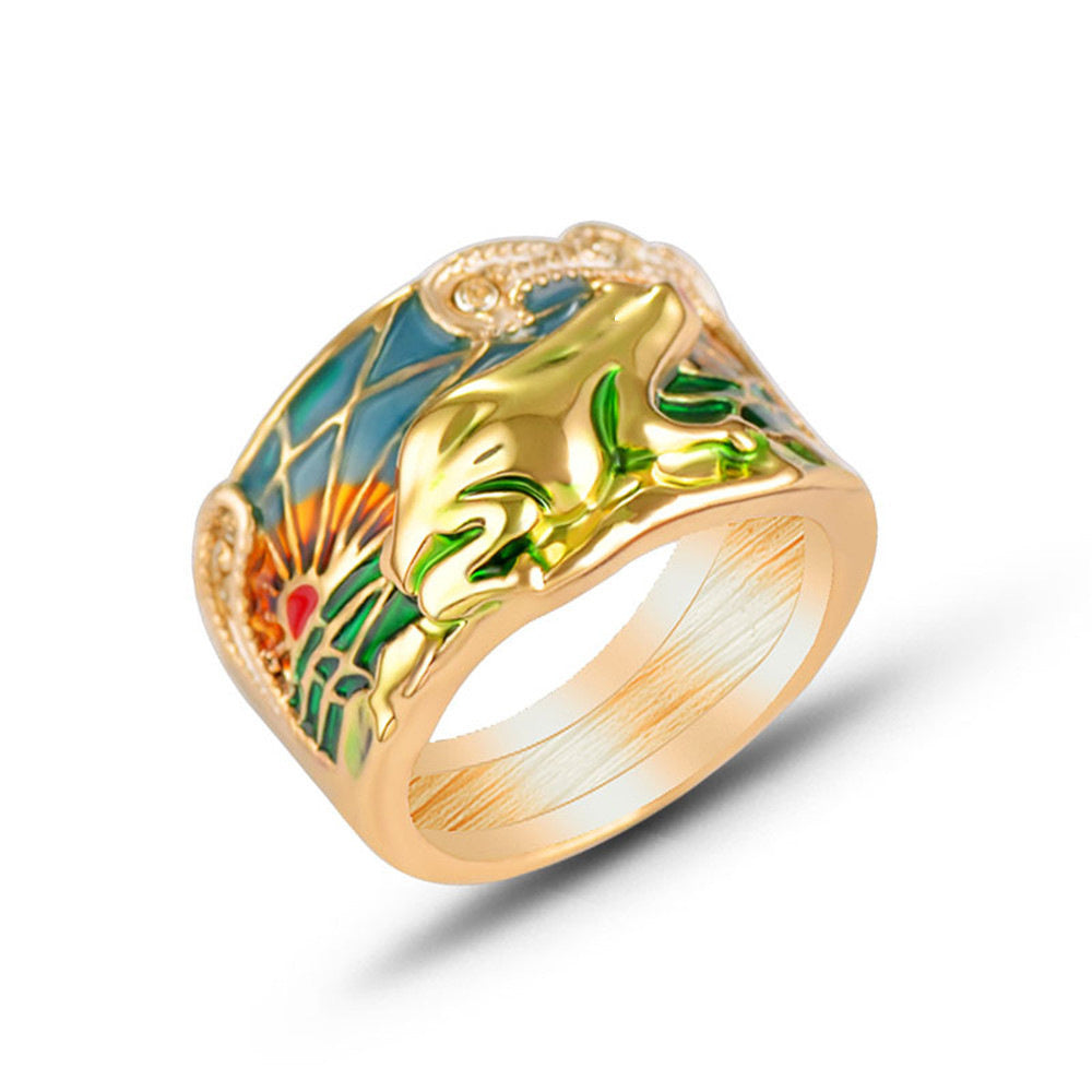 Womens Retro Gold Plated Alloy Ring With Artificial Gemstone Inlaid Diamond Cut Elegant Jewelry Accessory Style A Tree