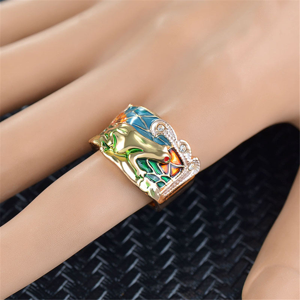 Womens Retro Gold Plated Alloy Ring With Artificial Gemstone Inlaid Diamond Cut Elegant Jewelry Accessory Style A Tree