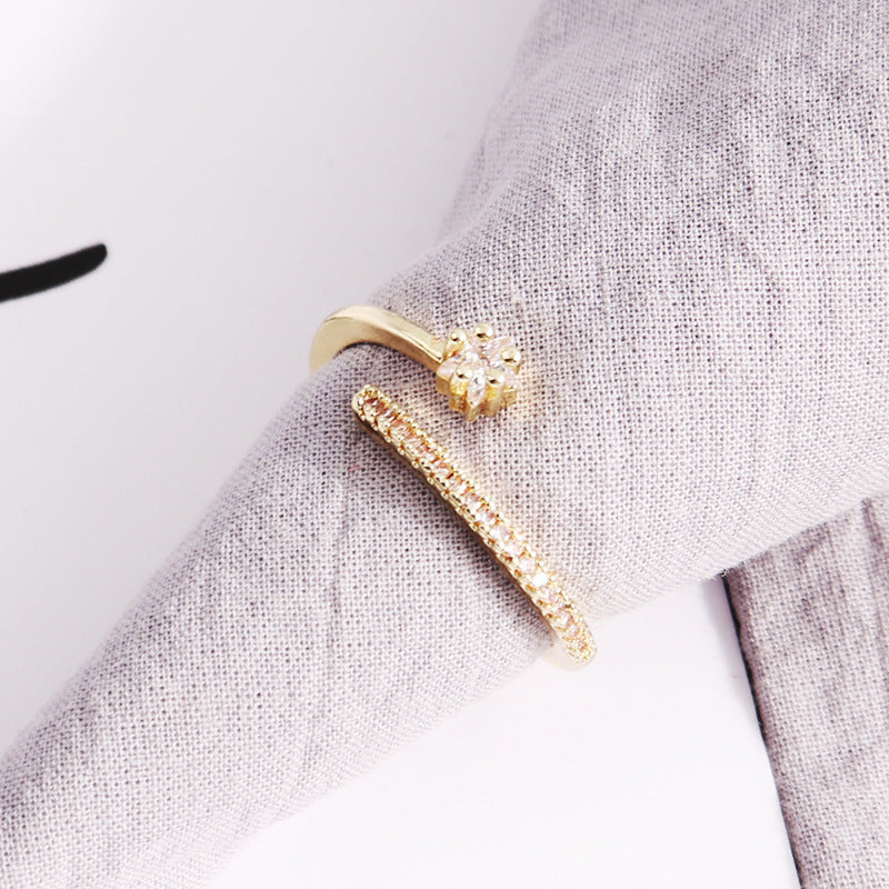 Geometric Gold Plated Copper Ring With Artificial Gemstones For Women Elegant Korean Style Jewelry For Evening