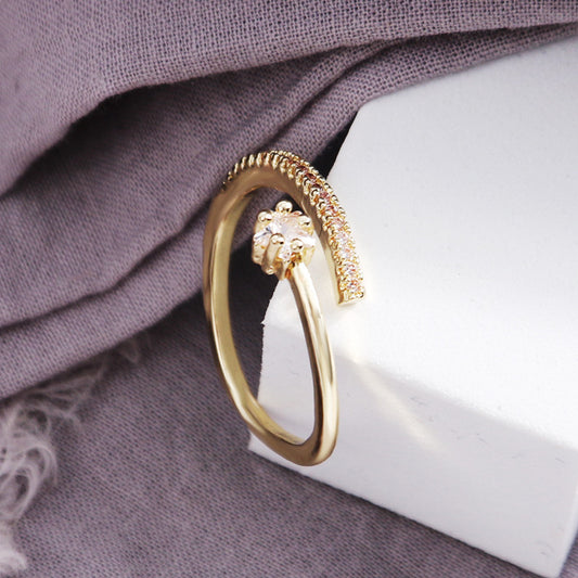 Geometric Gold Plated Copper Ring With Artificial Gemstones For Women Elegant Korean Style Jewelry For Evening
