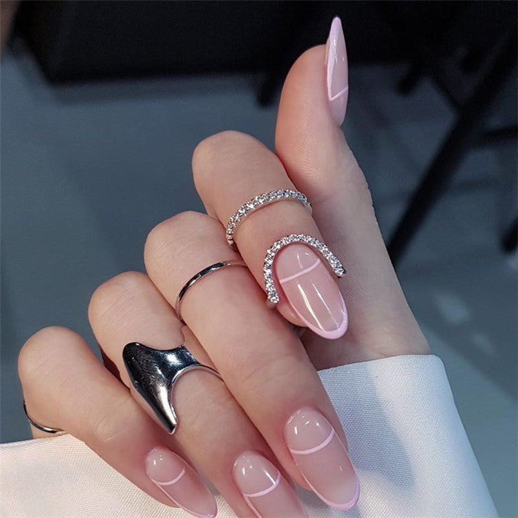 Geometric Metal Ring Womens Irregular Opening Nail Cover Ring Korean Style Gold Silver Nail Ring Single Womens