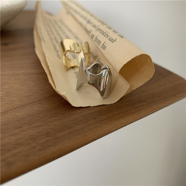 Geometric Metal Ring Womens Irregular Opening Nail Cover Ring Korean Style Gold Silver Nail Ring Single Womens
