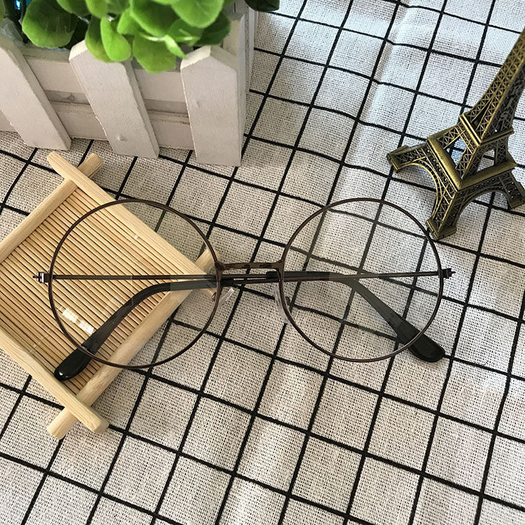 Unisex Vintage Flat Frame Eyeglasses Metal Gold Black