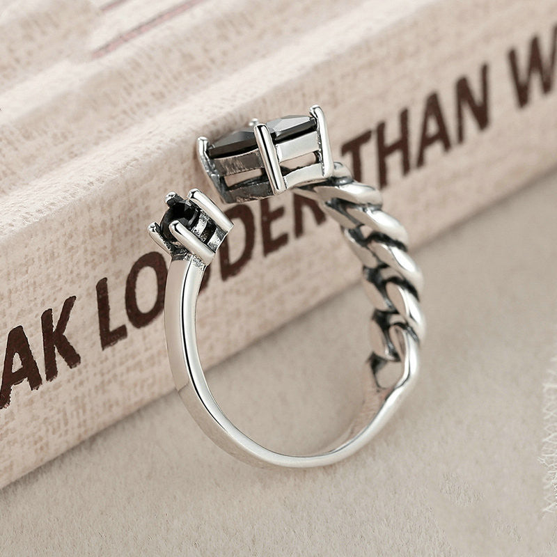 Geometric Open Ring In 925 Sterling Silver With Zircon Inlay Adjustable European Style Jewelry Gift Gift Ideas