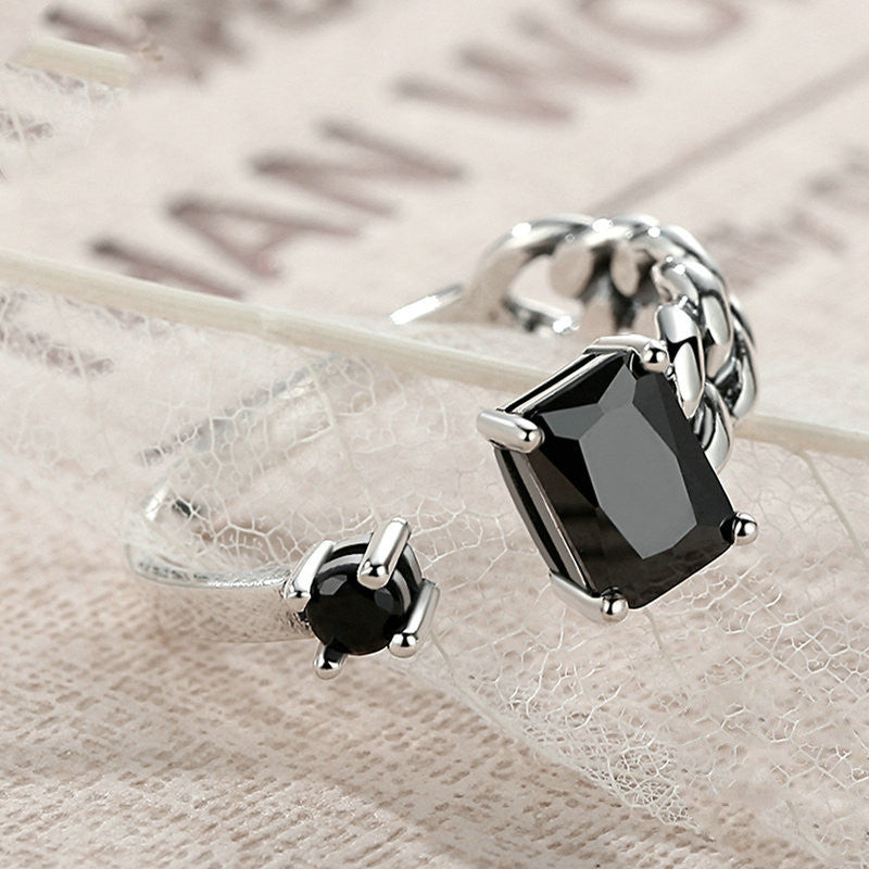 Geometric Open Ring In 925 Sterling Silver With Zircon Inlay Adjustable European Style Jewelry Gift Gift Ideas