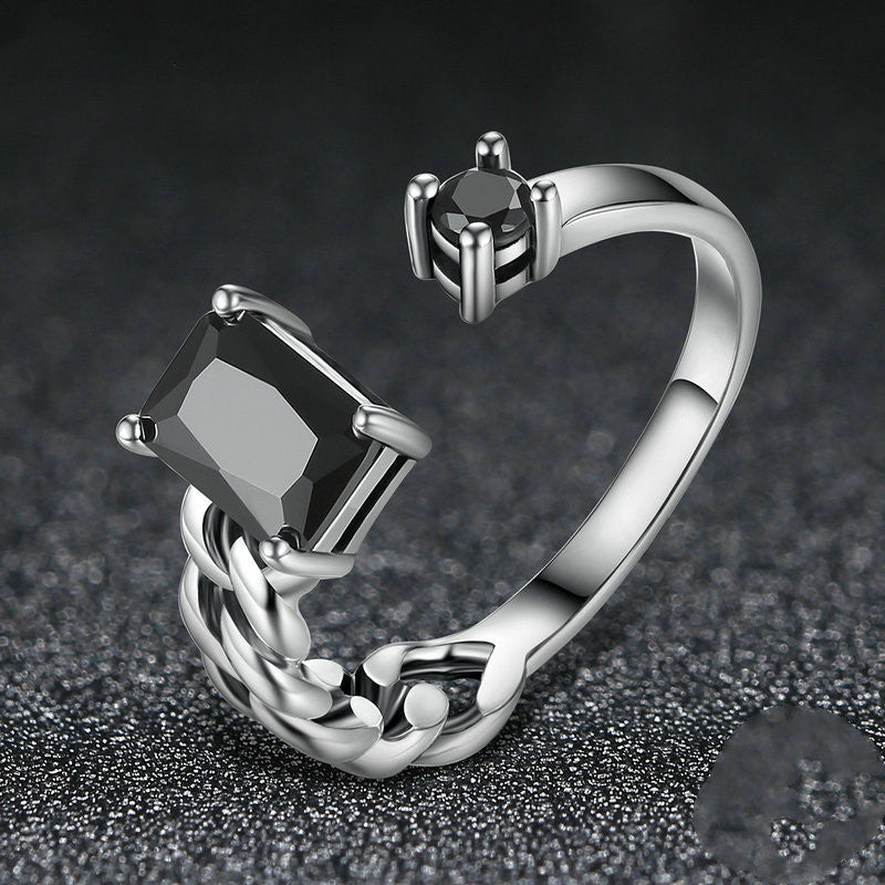 Geometric Open Ring In 925 Sterling Silver With Zircon Inlay Adjustable European Style Jewelry Gift Gift Ideas