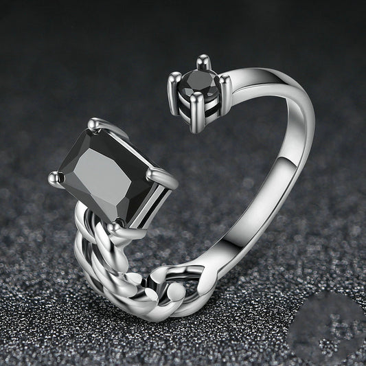 Geometric Open Ring In 925 Sterling Silver With Zircon Inlay Adjustable European Style Jewelry Gift Gift Ideas