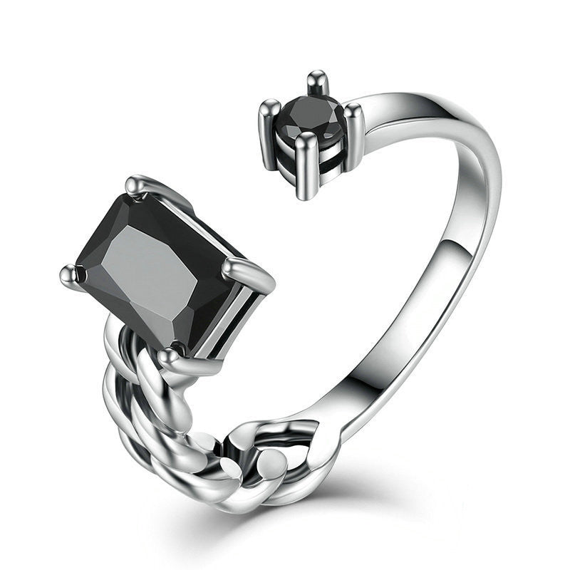 Geometric Open Ring In 925 Sterling Silver With Zircon Inlay Adjustable European Style Jewelry Gift Gift Ideas