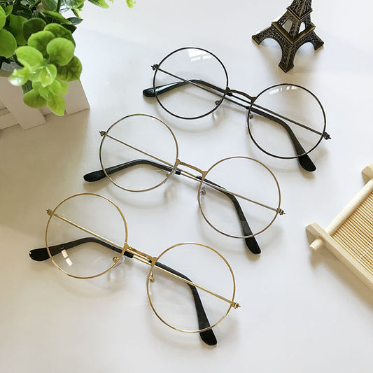 Unisex Vintage Flat Frame Eyeglasses Metal Gold Black
