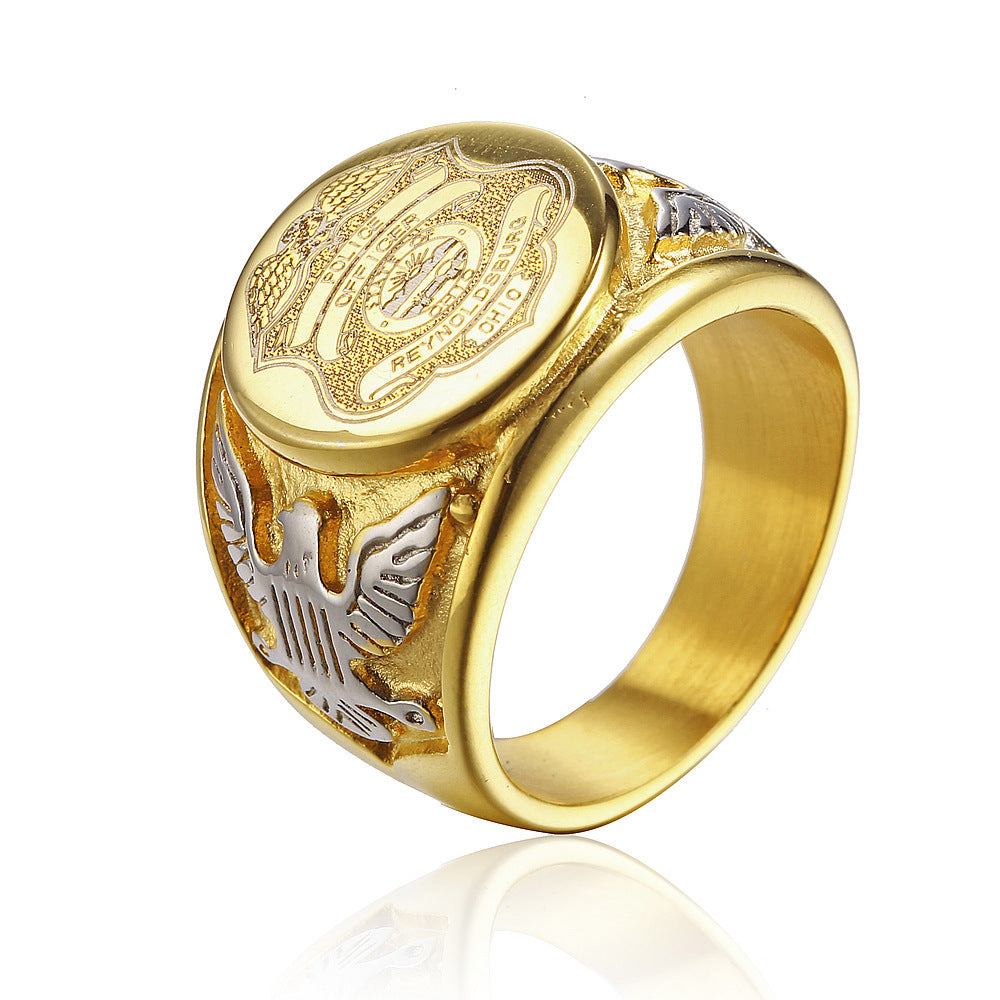 Mens Titanium Steel Ring Army Badge Soldier Ring Eagle Logo Ring Personality Finger Ring Golden Army Navy Air Force