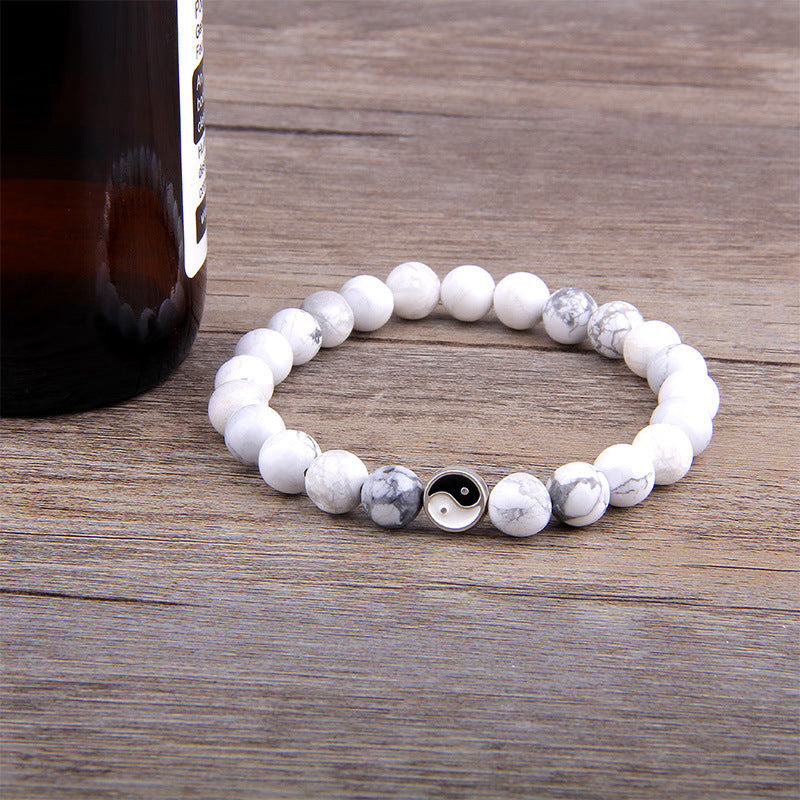 Unisex White Pine Bracelet Simple Everyday Wear Bracelet Tai Chi Fashion Accessory Bracelet in White and Black