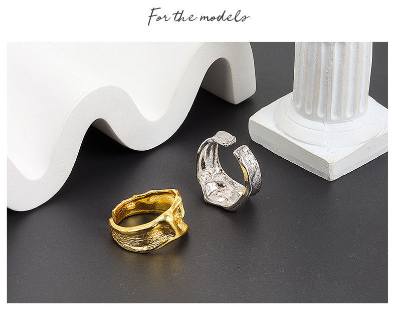 Adjustable Copper Ring Geometric Fold Texture Electroplated Thin Band Womens Minimalist Jewelry Gift Travel Accessory