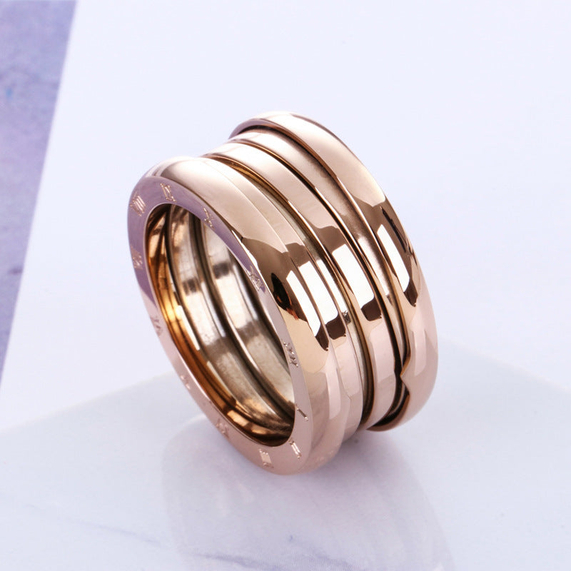 Classic Titanium Steel Rose Gold Ring Couple Ring Pair for Men and Women Korean Geometric Electroplated Ring Tourism Souvenir Ring Individually Packed