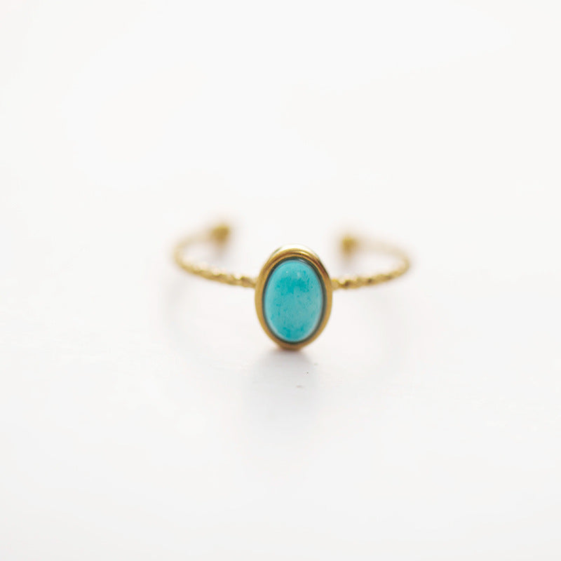 Turquoise Inlaid Stainless Steel Ring Geometric Minimalist Retro Design For Index Finger Women Elegant Modern Accessory