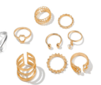 Unisex Alloy Heart Shaped Ring Set Electroplated Finish Retro Hollow Love Knot Bow European Style And American