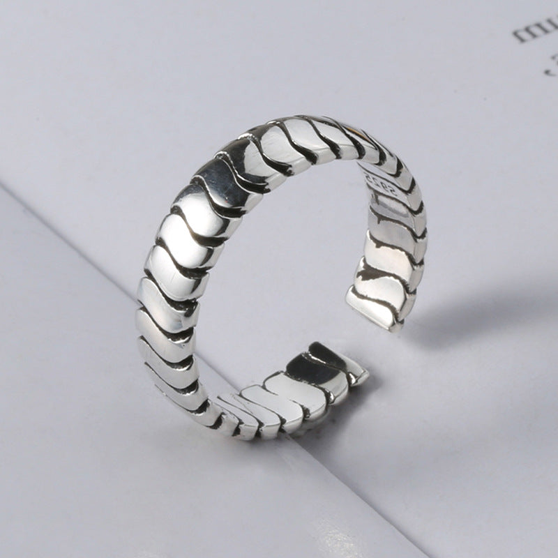 Unisex 925 Thai Silver Ring Distressed Spiral Geometric Design Ring Housewarming Gift For Men Elegant Ornament