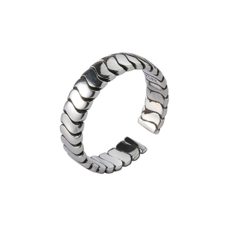 Unisex 925 Thai Silver Ring Distressed Spiral Geometric Design Ring Housewarming Gift For Men Elegant Ornament