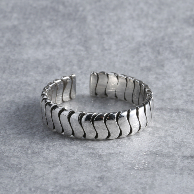 Unisex 925 Thai Silver Ring Distressed Spiral Geometric Design Ring Housewarming Gift For Men Elegant Ornament