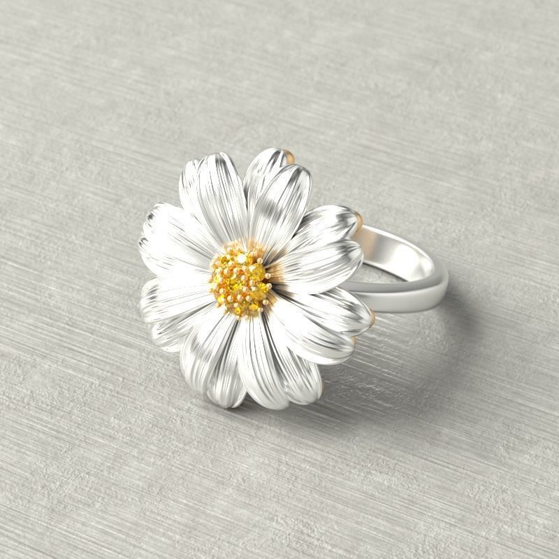 Womens 18K Gold Plated Two Tone Sunflower Ring Elegant Fashion Jewelry For Everyday Wear Gift For Everyday Use
