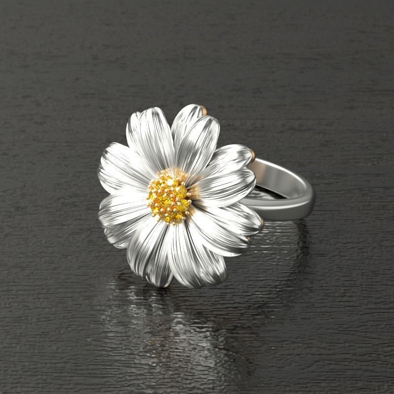 Womens 18K Gold Plated Two Tone Sunflower Ring Elegant Fashion Jewelry For Everyday Wear Gift For Everyday Use