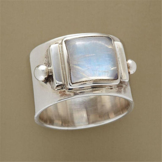 Gold Plated Alloy Ring With Geometric Design And Moonstone Inlaid Gemstones For Women Engagement Ring Everyday