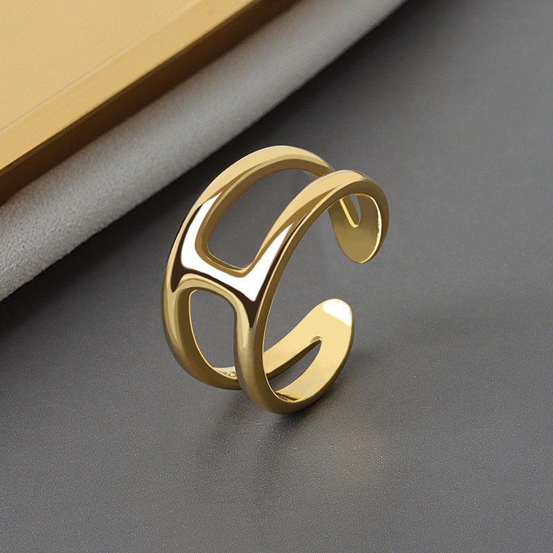 Geometric Copper Ring Electroplated Letter Ring Korean Fashion Simple Ring For Women And Girls Trendy Gift Idea