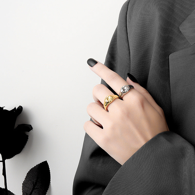 Womens Adjustable Copper Ring With Irregular Concave Convex Texture Gold Plated Elegant Jewelry Everyday Wears