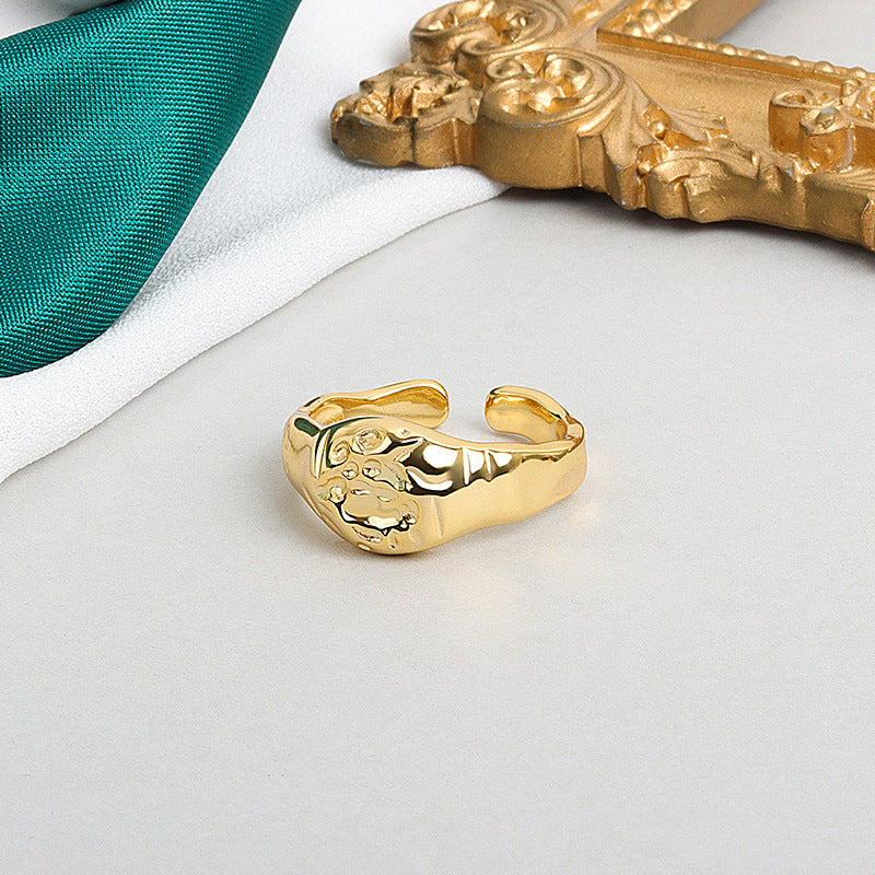 Womens Adjustable Copper Ring With Irregular Concave Convex Texture Gold Plated Elegant Jewelry Everyday Wears