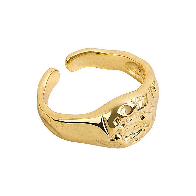 Womens Adjustable Copper Ring With Irregular Concave Convex Texture Gold Plated Elegant Jewelry Everyday Wears