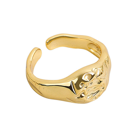 Womens Adjustable Copper Ring With Irregular Concave Convex Texture Gold Plated Elegant Jewelry Everyday Wears