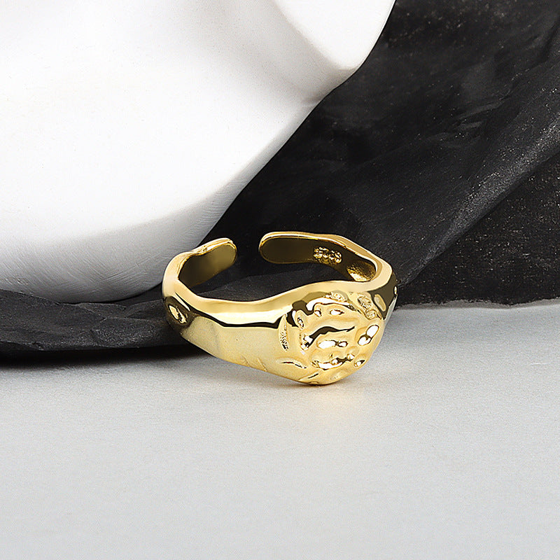 Womens Adjustable Copper Ring With Irregular Concave Convex Texture Gold Plated Elegant Jewelry Everyday Wears