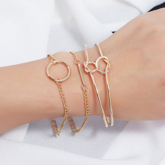 Gold Plated Copper Bracelet Three Piece Set Star Shaped With Diamond Inlaid Artificial Gems Individually Packed