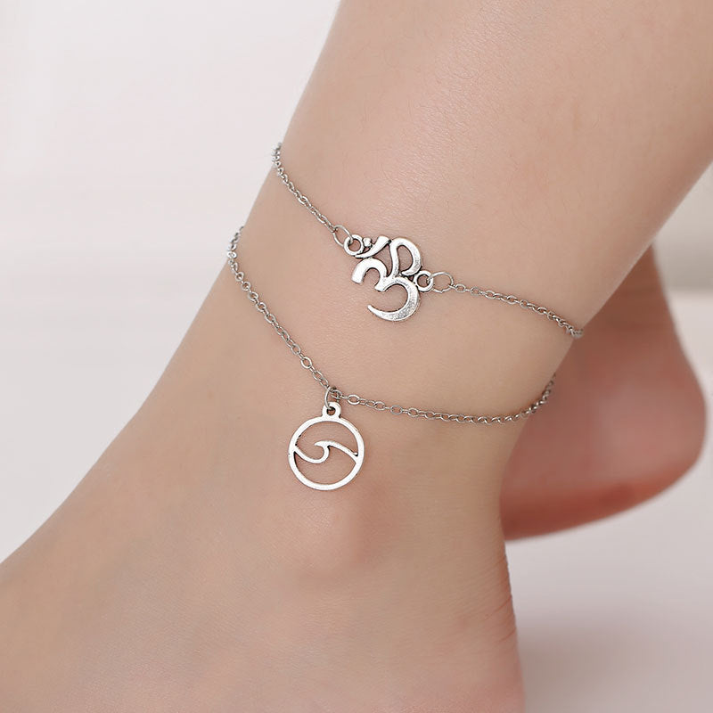 Beach Anklet Double Layer Alloy Wave Geometric Unisex Bohemian Anklet Individually Packed Travel Anklet Travel