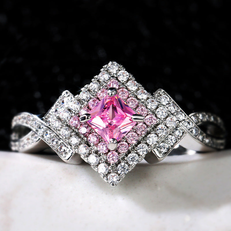 Geometric Zircon Ring In Copper Alloy Inlaid Jewelry For Women Birthday Gift Elegant Durable Everyday Jewelry