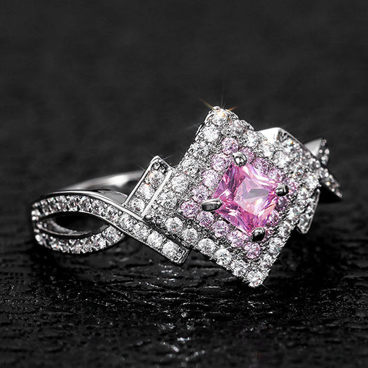 Geometric Zircon Ring In Copper Alloy Inlaid Jewelry For Women Birthday Gift Elegant Durable Everyday Jewelry