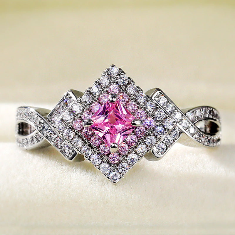 Geometric Zircon Ring In Copper Alloy Inlaid Jewelry For Women Birthday Gift Elegant Durable Everyday Jewelry