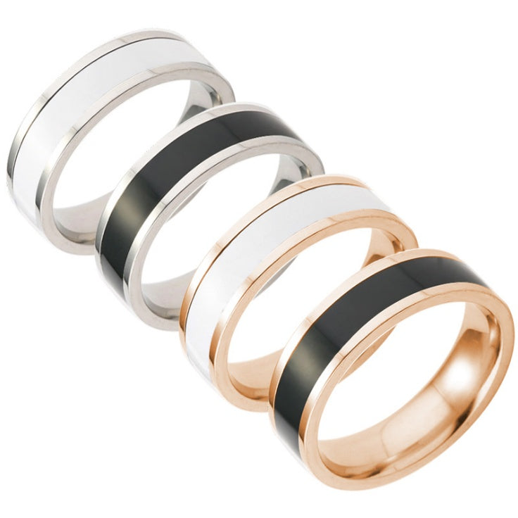 Unisex Titanium Steel Couple Rings Black And White Matching Metal Band Rings Oil Plated For Everyday Wear Gift