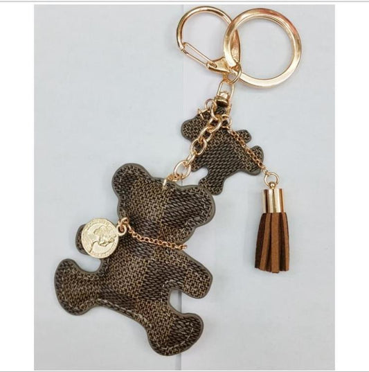 Leather Car Key Chain Bear Key Ring For Women Trendy Creative Pendant Gift Idea Beige Brown Black Chic Durable