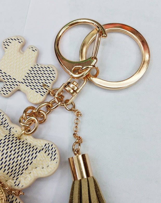 Leather Car Key Chain Bear Key Ring For Women Trendy Creative Pendant Gift Idea Beige Brown Black Chic Durable